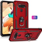 Wholesale LG K51 / Q51 Tech Armor Ring Grip Case with Metal Plate (Red)